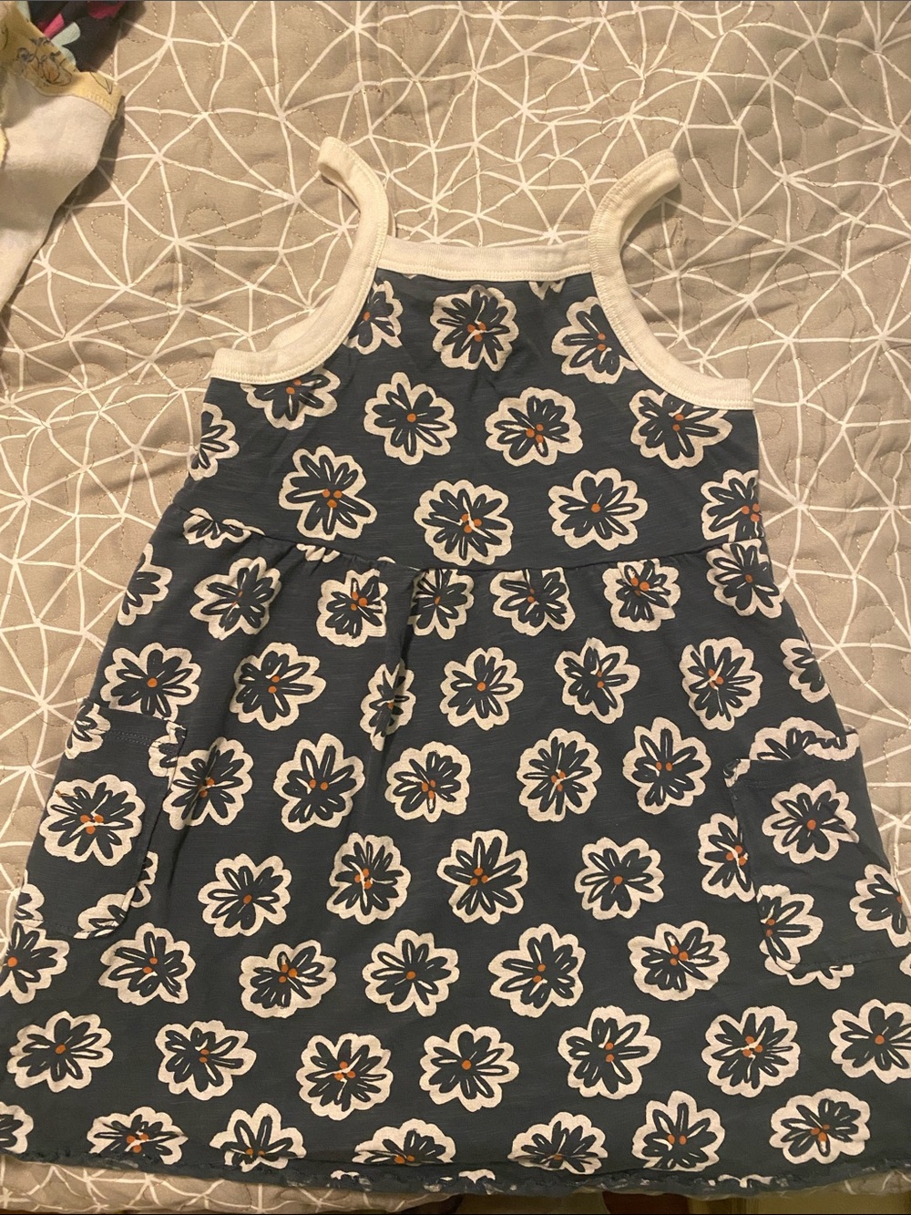 Girls Navy Floral Tank Dress with Cream Trim